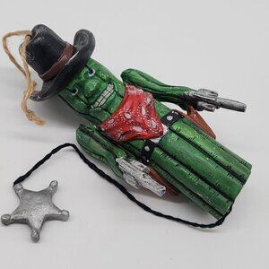 Rustic Country Western Christmas Ornament Cowboy Cactus Figurine Sheriff